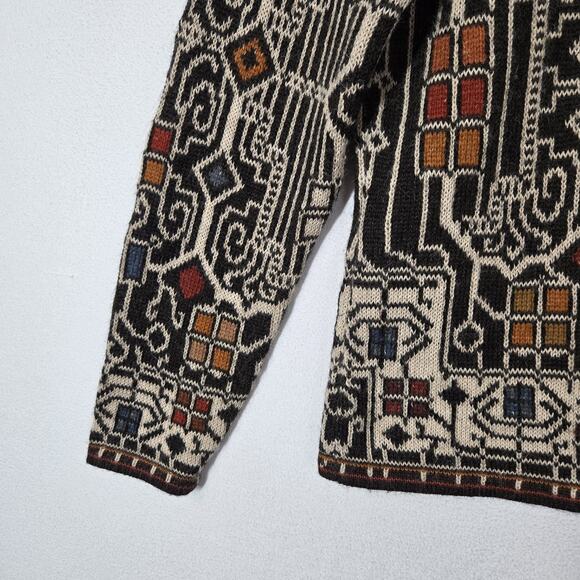 Intiwara 100% Alpaca Cardigan S Multicolor Geo Print Button Front Hand Made - Picture 4 of 13